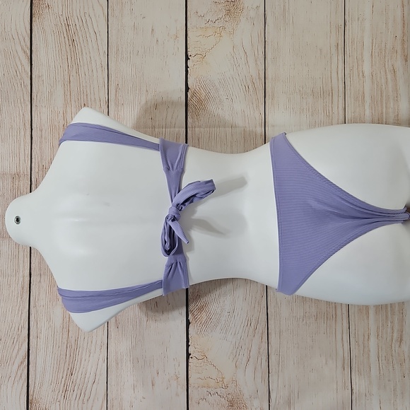 💟 NWOT Ribbed V Front High Leg Bikini Lavender Purple Small - Picture 7 of 11